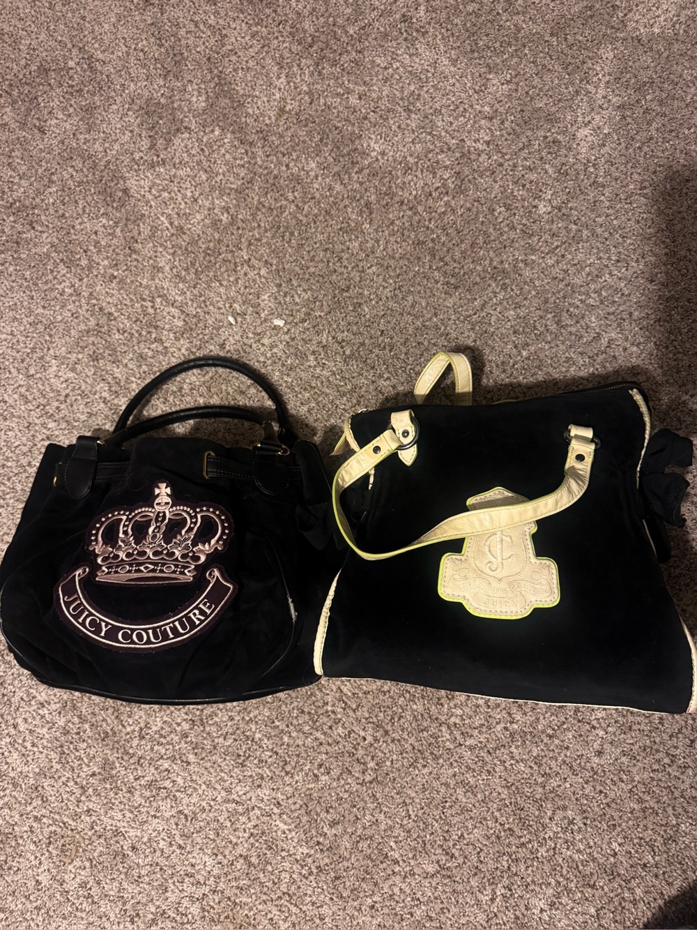 Juicy Couture Black Velvet Tote with Gold Trim + White trim bundle